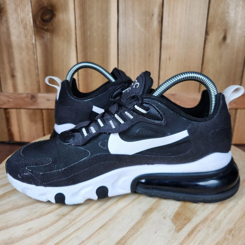 Nike Air‎ Max 270 React Shoes Womens 7.5 Black Mesh Running Sneakers AT6174-004